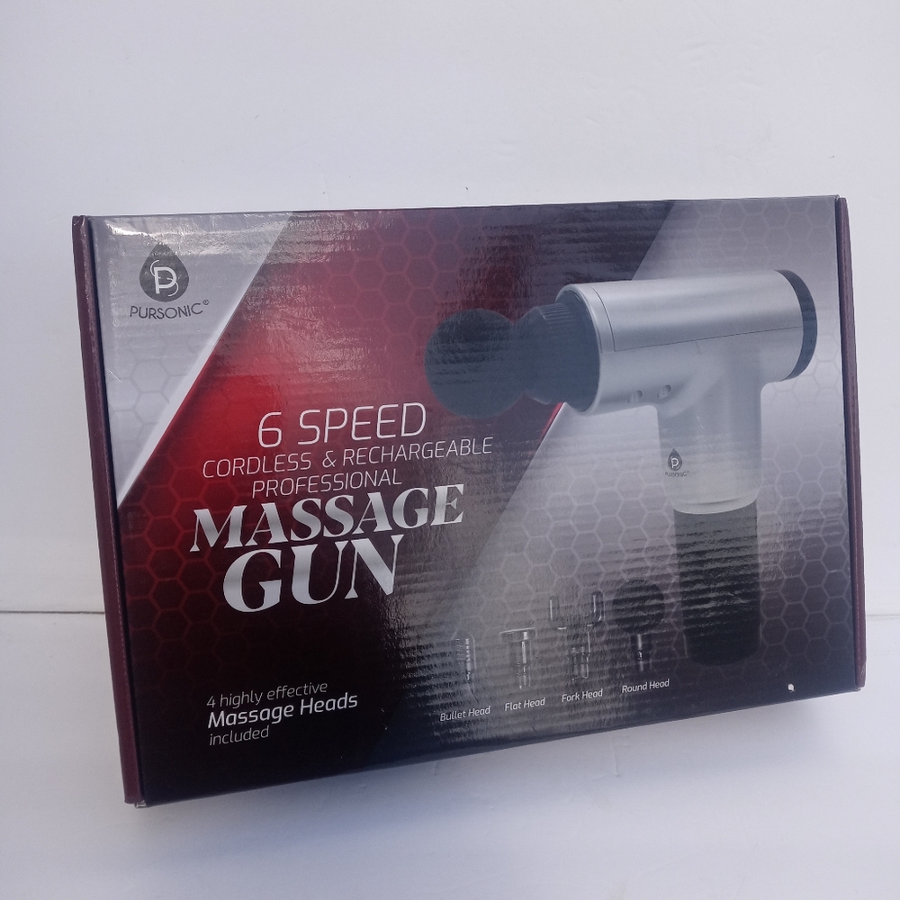 Pursonic 6 Speed Cordless and Rechargeable Massage Gun, 4 Head Muscle Massager